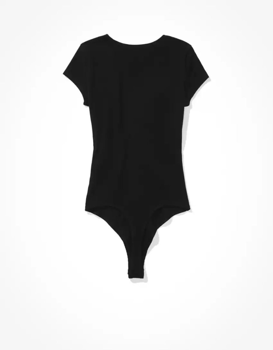 T Shirts American Eagle AE V-Neck Corta-Sleeve Bodysuit Noir Femme | LDV-18997708